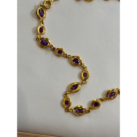 Gold-Tone Necklace With Purple Gemstones - Picture 10 of 12